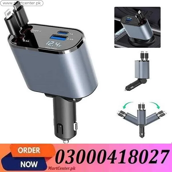 4 in 1 Retractable Car Charger 100w